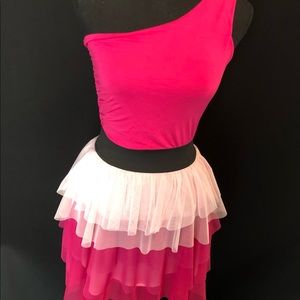 Say What! Hot Pink/Light Pink Chiffon Ruffle One Shoulder Dress Size Small